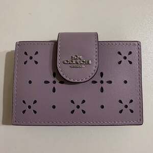 Coach New York Perforated Leather Snap Card Wallet in Violet